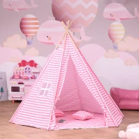 HOMCOM Tienda de Campaña para Niños Tipi Infantil Estilo Indio con Ventana Cubierta de Suelo y 2 Almohadas Bolsa de Tranporte Interior y Exterior 200x200x170 cm Rosa(m-2)