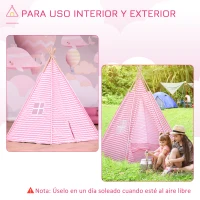 HOMCOM Tienda de Campaña para Niños Tipi Infantil Estilo Indio con Ventana Cubierta de Suelo y 2 Almohadas Bolsa de Tranporte Interior y Exterior 200x200x170 cm Rosa(m-7)