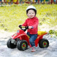 HOMCOM Quad Batería 6V Moto Eléctrica Infantil Niños +18 Meses Velocidad 2,5 Km/h Carga Máx. 20 Kg Sonido Luces y Cargador Incluido 66x43x43 cm Rojo y Amarillo(m-2)
