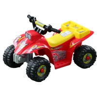 HOMCOM Quad Batería 6V Moto Eléctrica Infantil Niños +18 Meses Velocidad 2,5 Km/h Carga Máx. 20 Kg Sonido Luces y Cargador Incluido 66x43x43 cm Rojo y Amarillo(m-1)