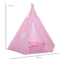 HOMCOM Tienda de Campaña para Niños Tipi Infantil Estilo Indio con Ventana Cubierta de Suelo y 2 Almohadas Bolsa de Tranporte Interior y Exterior 200x200x170 cm Rosa(m-3)