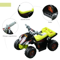 HOMCOM Quad Batería 6V Moto Eléctrica Infantil Niños +18 Meses Velocidad 2,5 Km/h Carga Máx. 20 Kg Sonido Luces y Cargador Incluido 66x43x43 cm Negro y Amarillo(m-5)