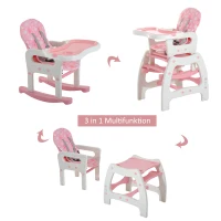 HOMCOM® 3 in 1 Kinderhochstuhl - Kombihochstuhl - Rosa-Weiß(m-4)