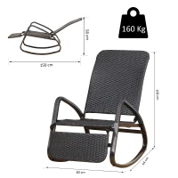 Outsunny® Schaukelstuhl Schwingsessel mit Fußstütze 3-fache Rückenlehne PE Rattan Schwarz(m-3)