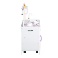 HOMCOM® Kinderküche Spielküche mit Zubehör Hocker Holz Rosa(m-5)