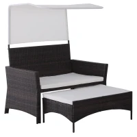 Outsunny® 2-tlg. Gartensofa Gartenmöbel Lounge Gartenset Rattanmöbel Braun Polyrattan 1 x Hocker mit Sonnendach(m-1)