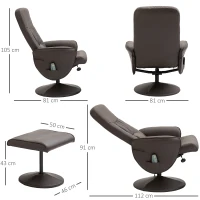 HOMCOM Massagesessel mit Fußhocker | Heizfunktion | 145° Neigung | 81 x 81 x 105 cm | Braun(m-3)