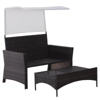 Outsunny® 2-tlg. Gartensofa Gartenmöbel Lounge Gartenset Rattanmöbel Braun Polyrattan 1 x Hocker mit Sonnendach(m-5)