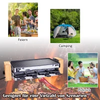 HOMCOM® Elektrogrill 2 Ebenen BBQ Tischgrill 1500 W Partygrill 8 Pfännchen Metall Bambus(m-7)