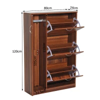 HOMCOM Schuhschrank Schuhkipper Schuhregal 3 Klappen 18 Paar Walnuss(m-2)