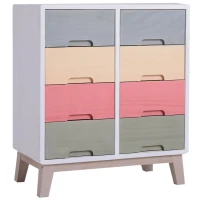 HOMCOM® Nachttisch Nachtkommode Flurkommode mit 8 Schubladen Paulownienholz bunt 55 x 30 x 65,5 cm(m-3)