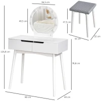 HOMCOM Schminktisch mit Hocker Kosmetiktisch mit LED Spiegel und 2 Schubladen Weiß, 80 x 40 x 125,5 cm(m-3)