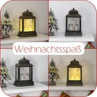 HOMCOM® Weihnachten Schneelaterne mit Schneemänner Musik Licht 6h Timer USB / Batterie(m-5)