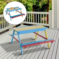 HOMCOM® Spieltisch Sandkasten Kinder mit Sitzbank Holz Bunt(m-1)