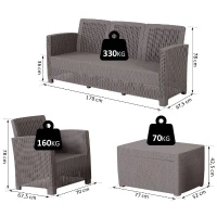 Outsunny® Vierteiliges Gartenmöbel Set Sitzgruppe Sofa Sitzkissen Couchtisch mit Stauraum(m-3)