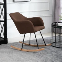 HOMCOM® Moderner Schaukelstuhl Liegestuhl Leinen Schaumstoff Metall Buche Braun(m-2)