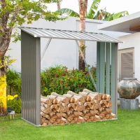 Outsunny®  Kaminholzregal Außen Holzunterstand Kaminholz Stapelhilfe 1,13 m³ Stahl Grau(m-1)