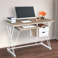 HOMCOM® Computertisch PC-Tisch Arbeitstisch mit Tastaturauszug Schublade Eiche+Weiß 110 x 55 x 76 cm(m-1)