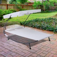 Outsunny® Doppelliege Sonnenliege 2er-Gartenliege  rollbar mit Dach Stahl Cremeweiß(m-2)