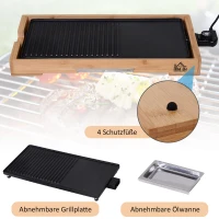 HOMCOM® Elektrogrill 2200W BBQ Tischgrill Partygrill 5 Temperaturen Metall Bambus(m-7)