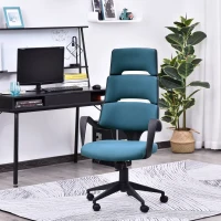 Vinsetto® Chefsessel Bürostuhl Leinen Blau Schwarz(m-2)