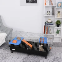 PawHut® Kleintierkäfig Rollbarer Nagerkäfig Starter-Set mit allem Zubehör 119x59x50cm(m-2)