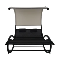 Outsunny® Doppel Schaukelstuhl Schaukelliege Gartenliege Sonnenliege mit Kopfkissen Sonnendach wetterfest Schwarz bis 240 kg 190 x 141 x 176 cm(m-3)