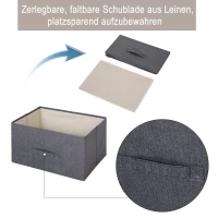 HOMCOM® Schubladenschrank Aufbewahrungsschrank mit 4 faltbaren Stoffschubladen Metallgestell + Holz + Leinen Grau 45 x 30 x 92 cm(m-7)