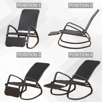 Outsunny® Schaukelstuhl Schwingsessel mit Fußstütze 3-fache Rückenlehne PE Rattan Schwarz(m-6)