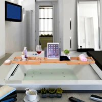 kleankin® Badewanne Badewannenregal Badewannenablage größenverstellbar Bambus Natur (73,5–108) x 17 x 5 cm(m-1)