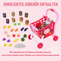 HOMCOM® Einkaufswagen für Kinder Kinderspielzeug Kaufladen Spielzeug Kunststoff Rosa(m-7)