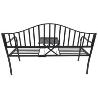 Outsunny® Gartenbank 2 Sitzer Sitzbank Parkbank Metallbank Bankauflage mit Armlehne mit Klappbeistelltisch Schwarz 150 x 53 x 95 cm(m-7)