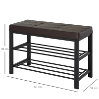 HOMCOM® Schuhbank Schuhregal 2 Schuhablagen Sitzbank Metall Braun 6–8 Paar Schuhe(m-2)