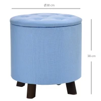 HOMCOM® Hocker mit Stauraum Polsterhocker Fußhocker Sitzhocker Leinen Hellblau Ø38 x 38cm(m-2)