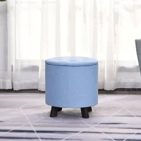 HOMCOM® Hocker mit Stauraum Polsterhocker Fußhocker Sitzhocker Leinen Hellblau Ø38 x 38cm(m-1)