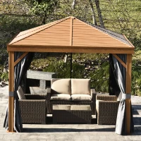Outsunny® Pavillon Partyzelt Festzelt Gartenlaube mit Seitenwände Stahldach Aluminium Grau(m-1)
