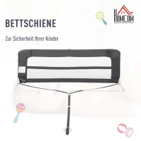HOMCOM® Bettgitter 150 cm Bettschutzgitter Rausfallsschutz für Sicherheit faltbar Grau(m-6)
