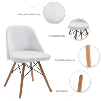 HOMCOM® 2er-Set Polsterstuhl Stuhl PU + Metall + Buchenholz Weiß 49 x 47,5 x 76 cm(m-5)