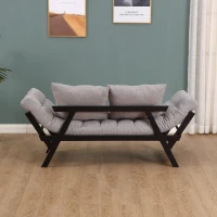 HOMCOM®  Zweisitzer Schlafsofa | Chaiselongue | Metall, Leinen | Hellgrau | 155 x 65 x 57 cm(m-7)