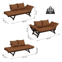 HOMCOM®  Zweisitzer Schlafsofa | Chaiselongue | Metall, Leinen | Braun | 155 x 65 x 57 cm(m-2)