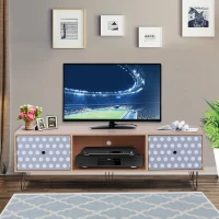 HOMCOM® Fernsehtisch Fernsehschrank TV-Board Lowboard  Retro-Stil mit Punktmuster Holz 140 x 40 x 44,5 cm(m-1)