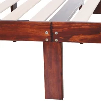 HOMCOM® Bettgestell Doppelbettrahmen Holzbett 15 Latten Erhöhte Beine Kiefernholz Braun 198 x 209 x 36 cm(m-9)