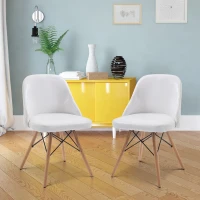 HOMCOM® 2er-Set Polsterstuhl Stuhl PU + Metall + Buchenholz Weiß 49 x 47,5 x 76 cm(m-1)