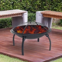 Outsunny® Feuerschale mit Funkenschutz klappbar 66cm Schwarz(m-1)