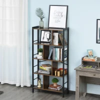 HOMCOM® Bücherregal Standregal 4-stufiges Büroregal Metallrahmen Spanplatte Schwarz(m-2)