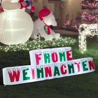 HOMCOM Weihnachtsdeko | Aufblasbar | Frohe Weihnachten Schriftzug | Beleuchtet | 250 x 25x 75 cm | Weiß, Rot, Grün(m-1)