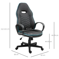 Vinsetto Bürostuhl Gaming Stuhl Drehstuhl Wippfunktion Höhenverstellbar Kunstleder Schwarz+Blau 62 x 69 x 112–121 cm(m-3)