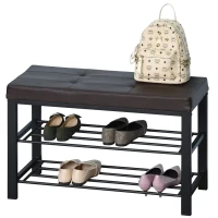 HOMCOM® Schuhbank Schuhregal 2 Schuhablagen Sitzbank Metall Braun 6–8 Paar Schuhe(m-3)