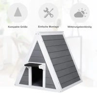 PawHut® Katzenhaus Dreieck Holzhaus für Katzen Katzenhöhle 2 Türe Massivholz Grau(m-6)