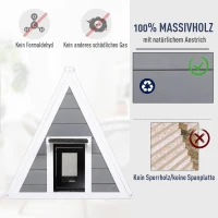 PawHut® Katzenhaus Dreieck Holzhaus für Katzen Katzenhöhle 2 Türe Massivholz Grau(m-4)